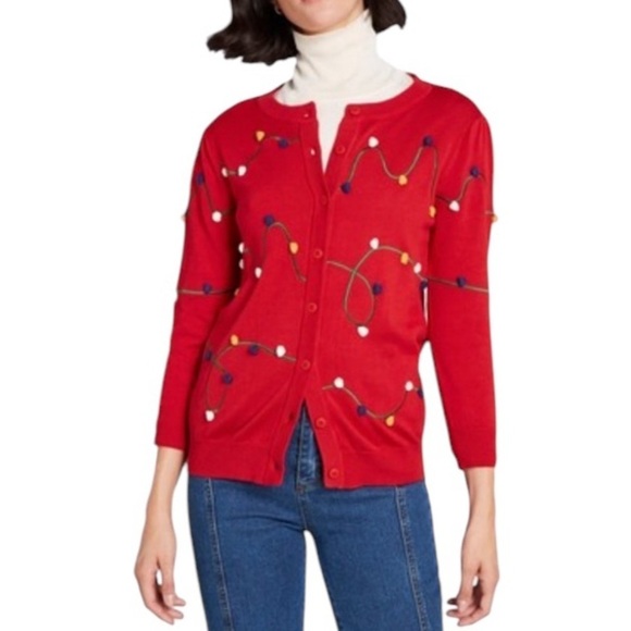 NWOT ModCloth Red Christmas Lights Cardigan Sweater - Picture 1 of 7